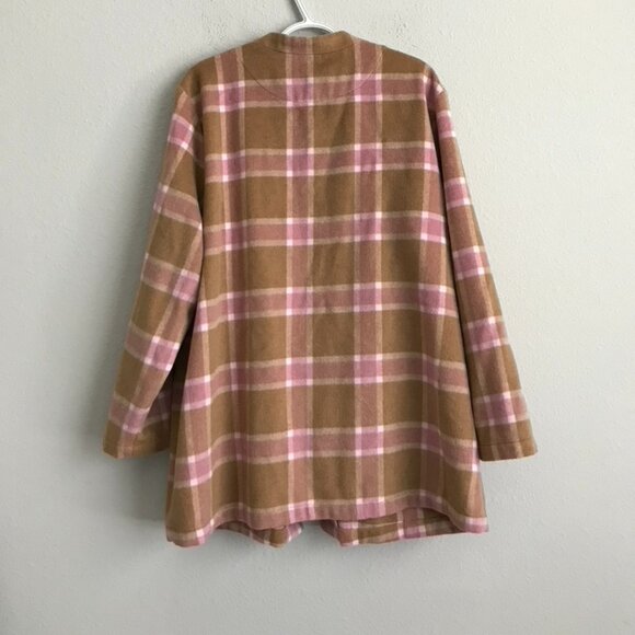 Denim & Co. Plaid Collarless Long Jacket w Pockets - Sandalwood (Sz XL) a627204 - Picture 3 of 3